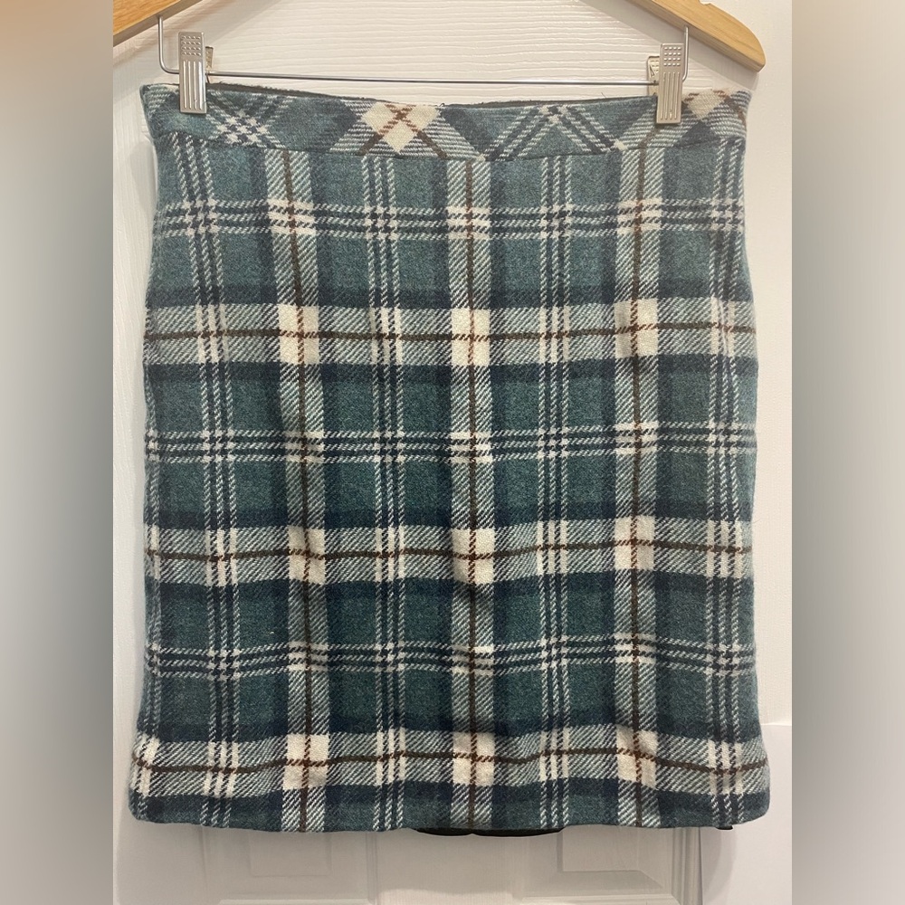20-L.L. Bean Skirt Womens Size 8 Green Plaid Wool Blend Fav. Fit Preppy Academia